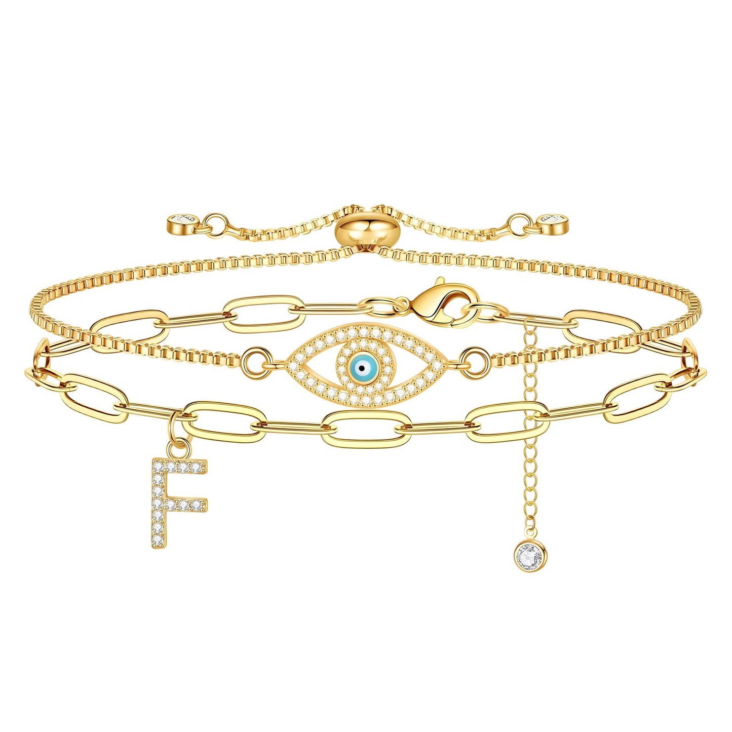 Protection Evil Eye Chain Bracelet in 18K Gold Plated Steel