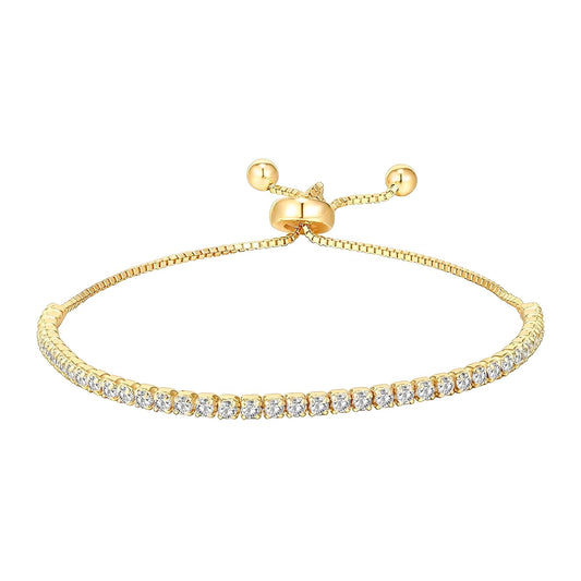 Pulsera de tenis de acero inoxidable bañada en oro de 18 quilates.