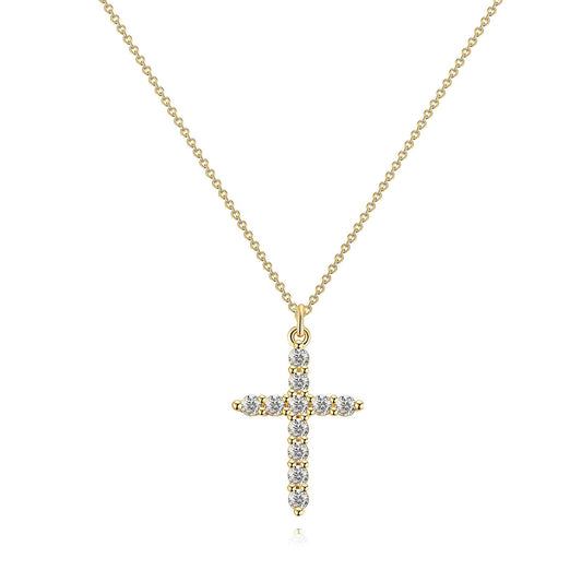 Radiance Crystal Cross Necklace – 18K Gold-Plated, Waterproof