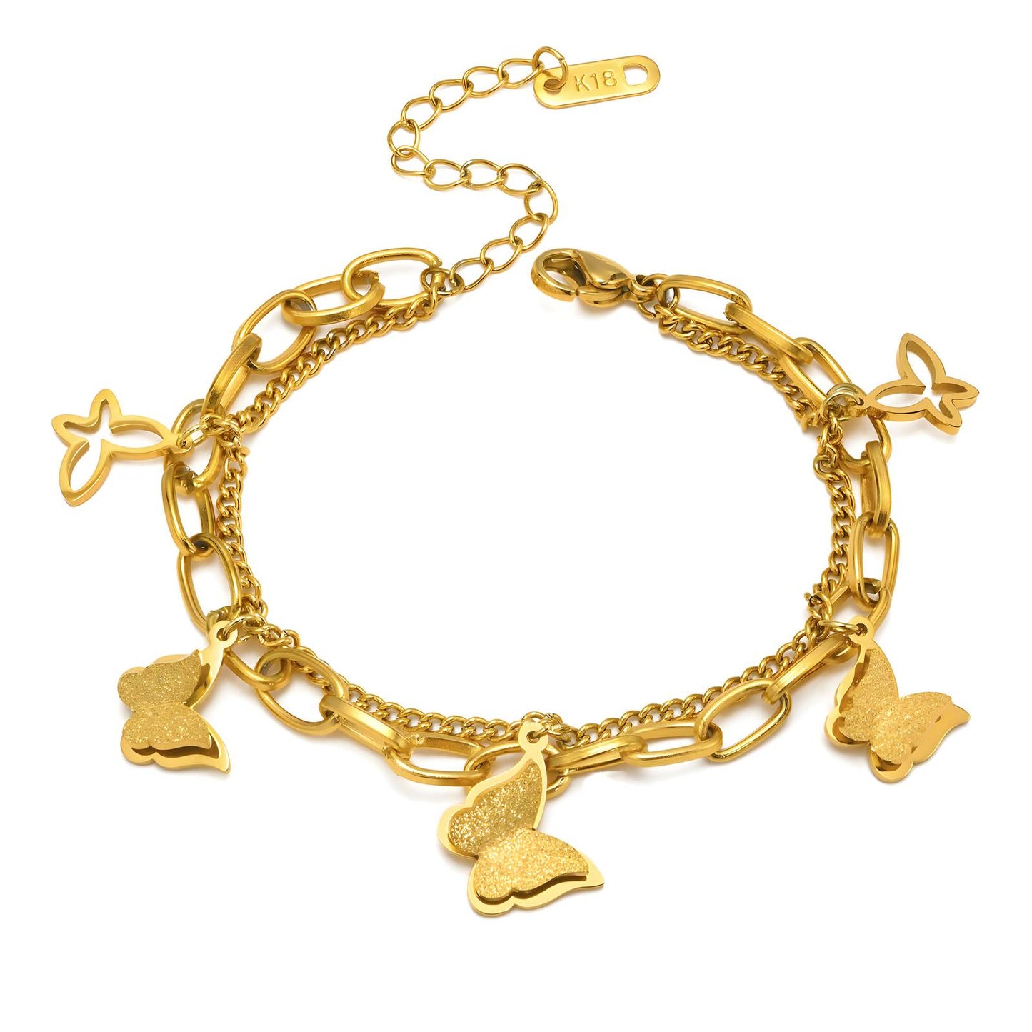 Pulsera Mariposas en acero inoxidable bañada en oro de 18K,