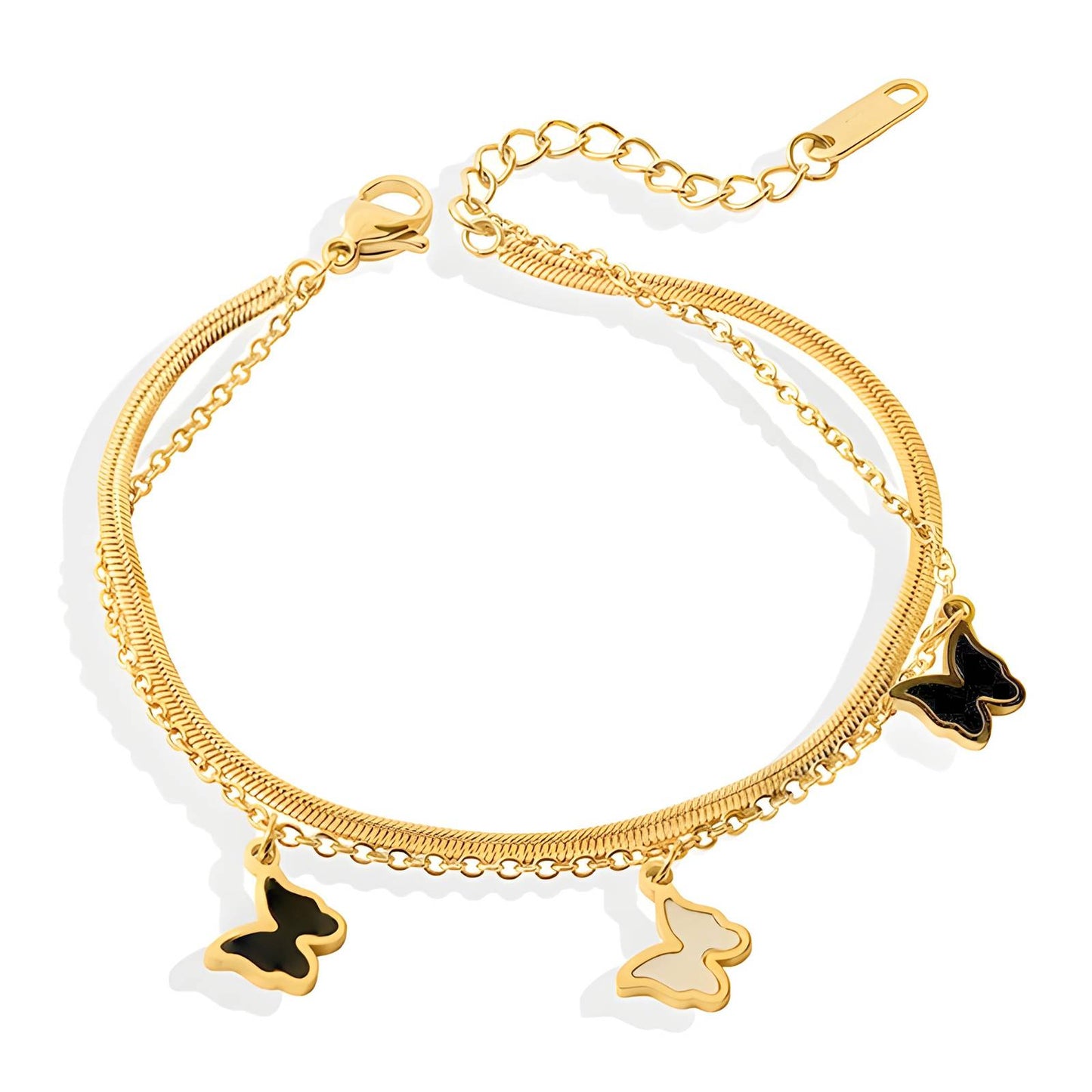 Pulsera Mariposas en acero inoxidable bañada en oro de 18K,