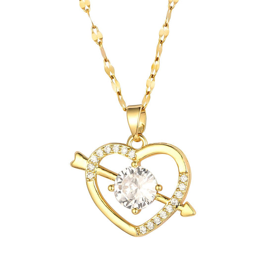 Romantic Double Hearts Necklace in 18K Gold Plated Steel