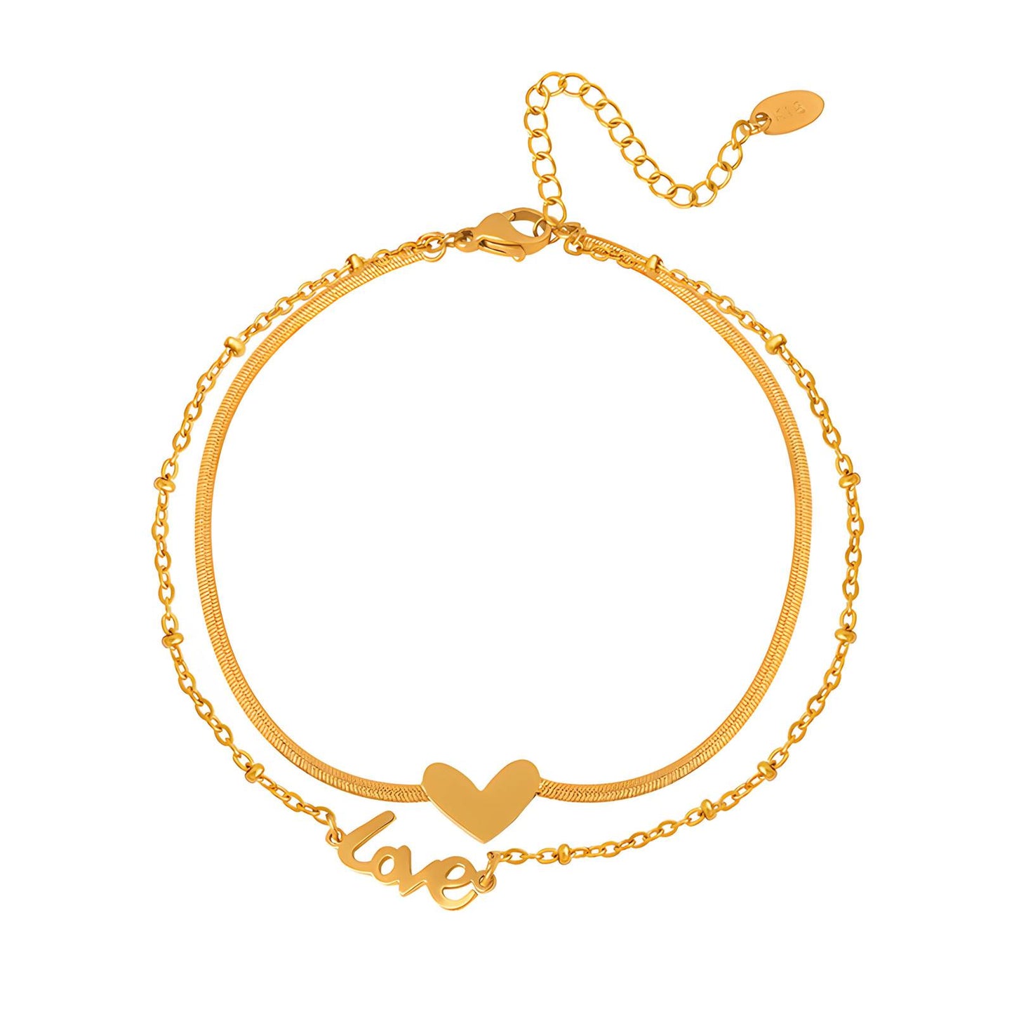 Romantic Hearts Charm Anklet in 18K Gold Plated Steel