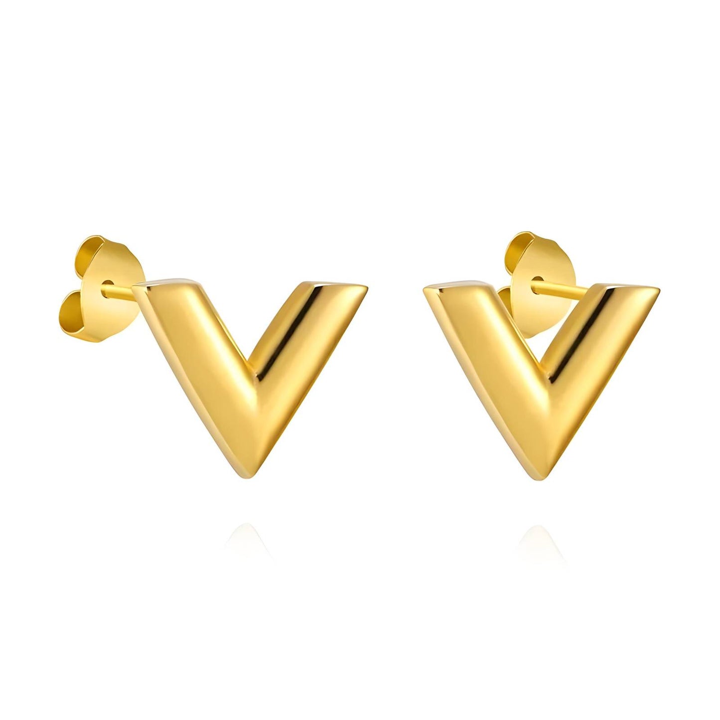 18K gold plated Stainless steel  Letter V earrings,