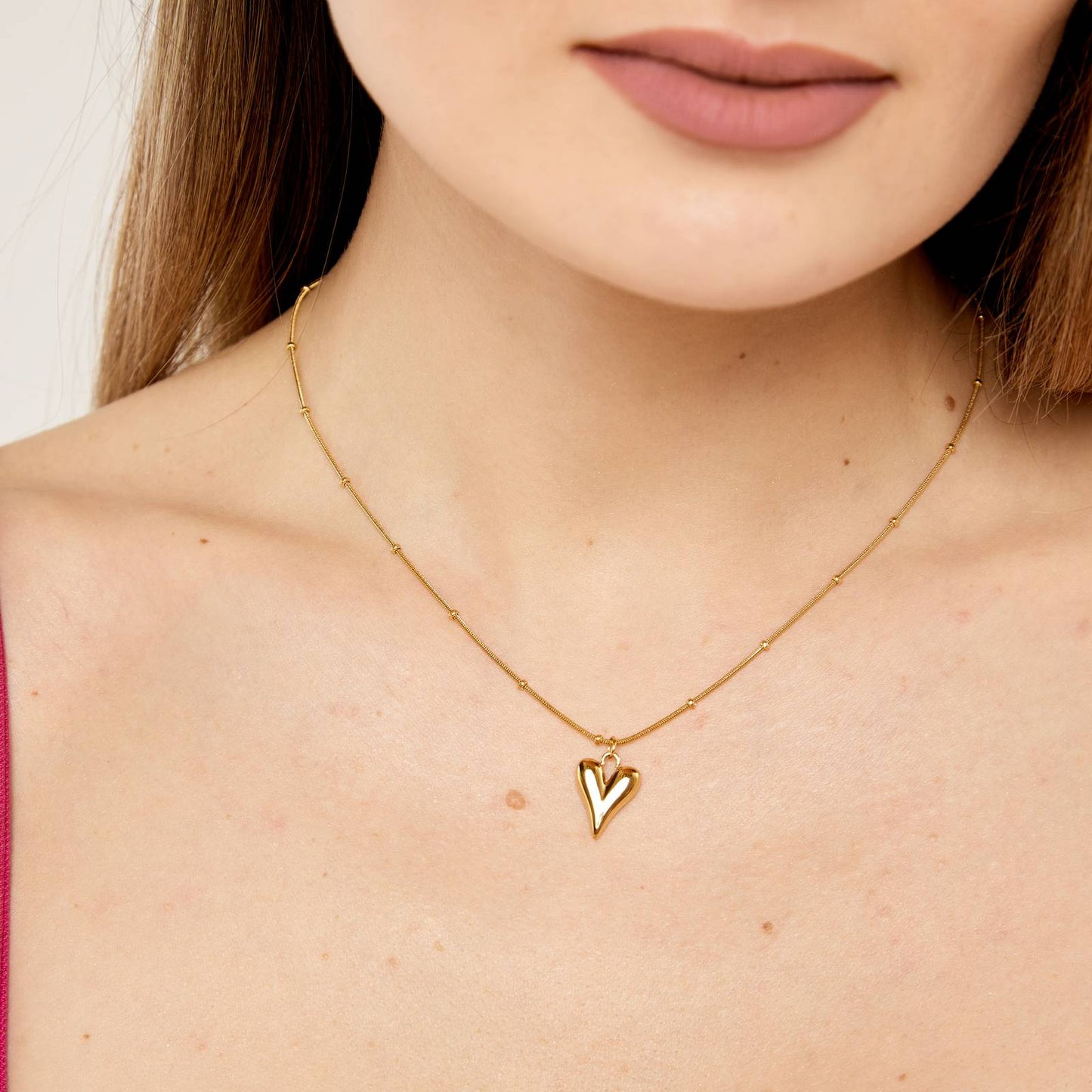 Romantic Double Hearts Necklace in 18K Gold Plated Steel