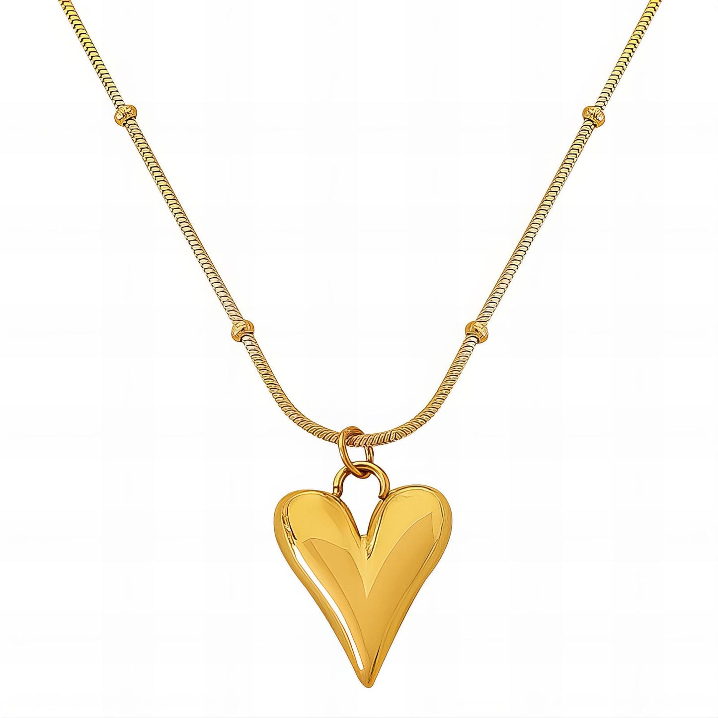 Romantic Double Hearts Necklace in 18K Gold Plated Steel