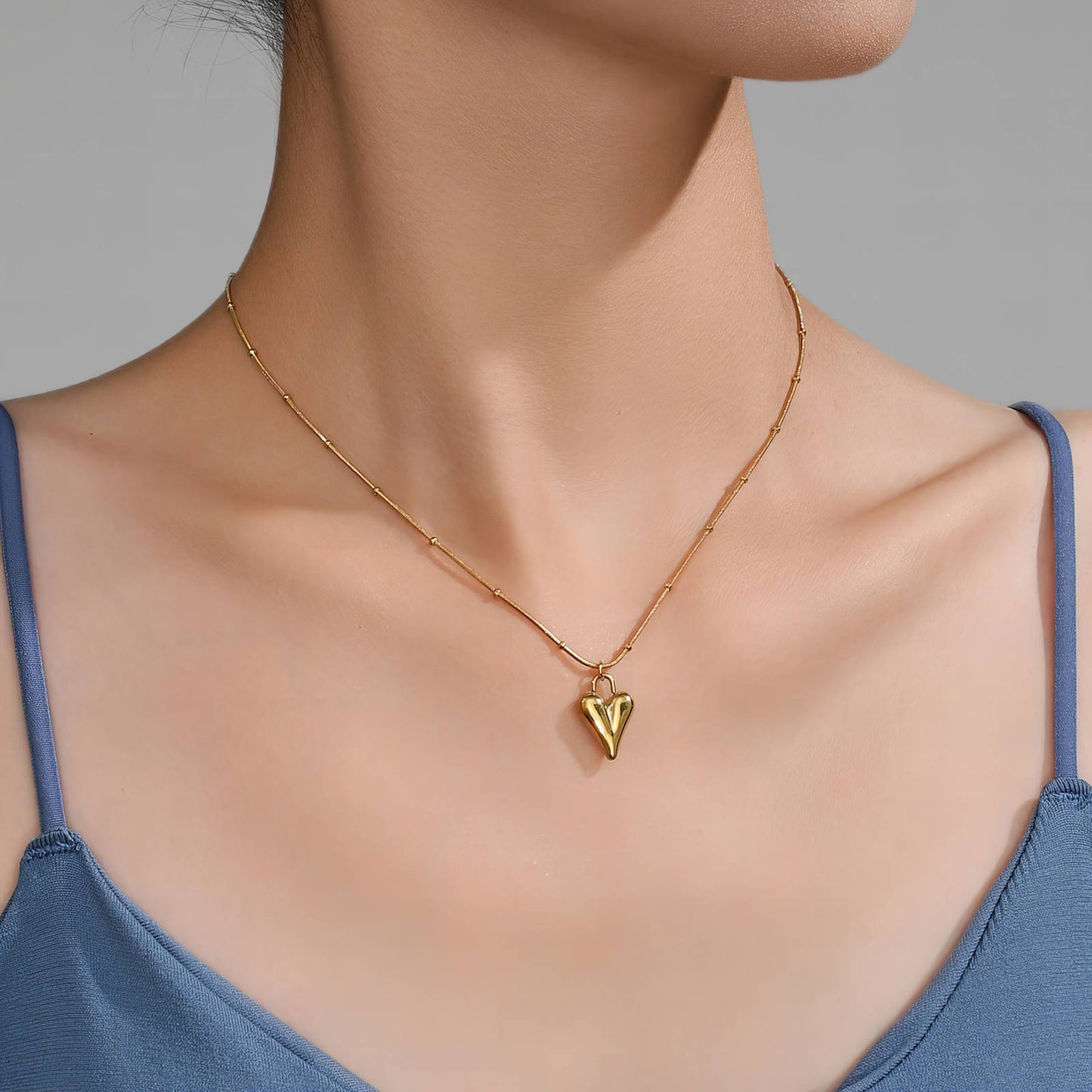 Romantic Double Hearts Necklace in 18K Gold Plated Steel