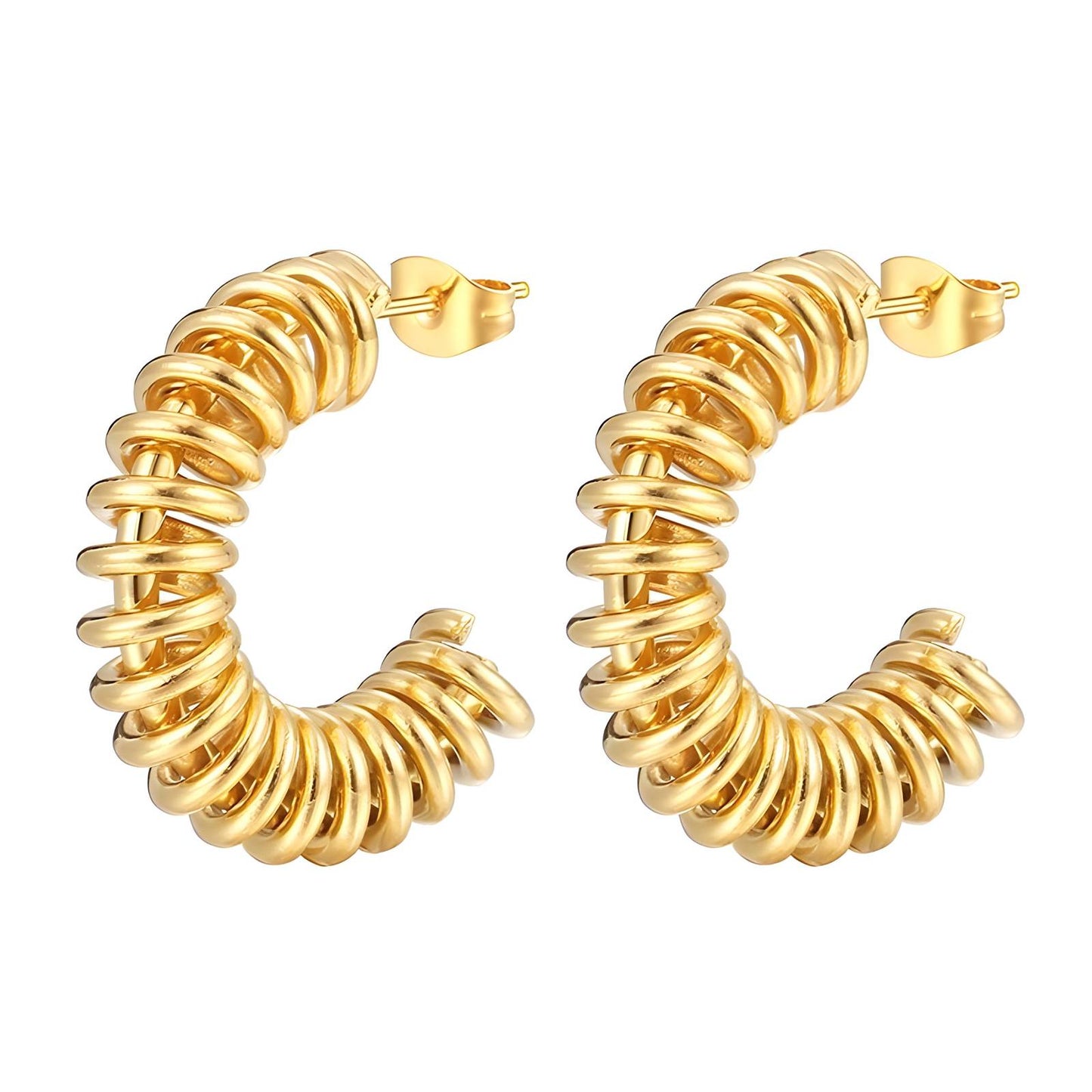 Pendientes Espiral de Acero Inoxidable bañados en Oro de 18K,