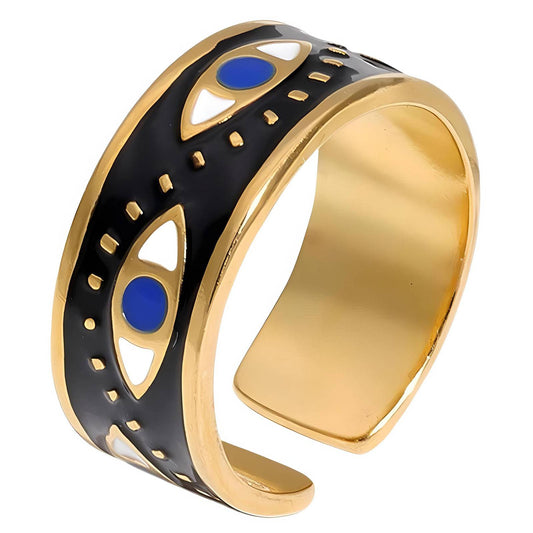 Elegant Evil Eye Protection Ring in 18K Gold Plated Steel