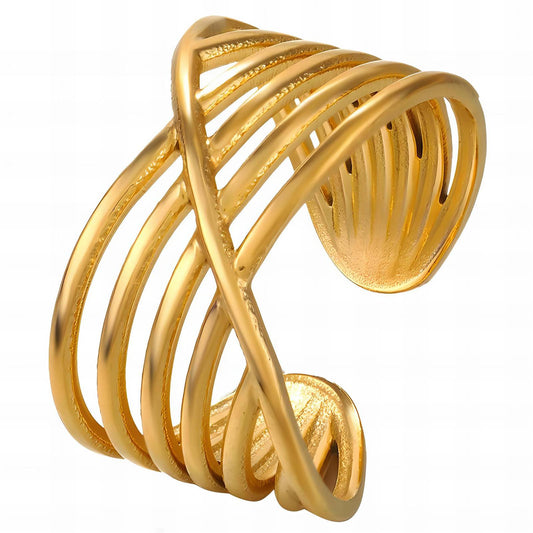 Trendy Statement Band Ring in 18K Gold Plated Steel