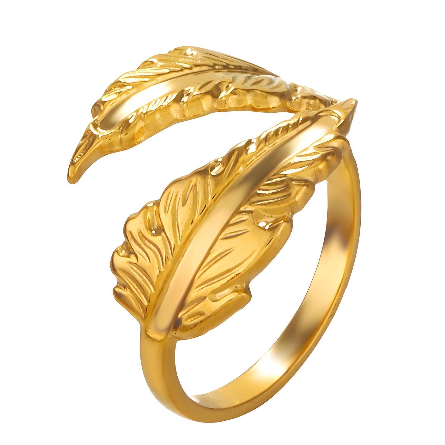 Modern Nature Leaf Ring in 18K Gold Plated Steel