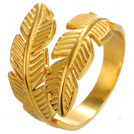 Elegant Nature Leaf Ring in 18K Gold Plated Steel