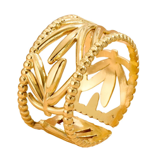 Delicate Nature Leaf Ring in 18K Gold Plated Steel