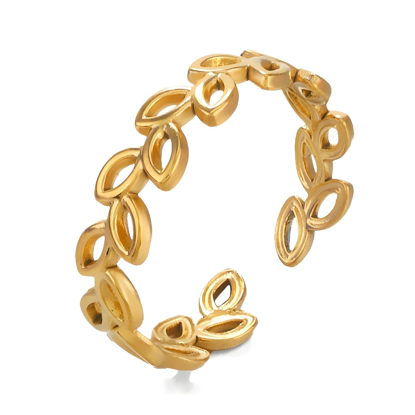 Delicate Nature Leaf Ring in 18K Gold Plated Steel