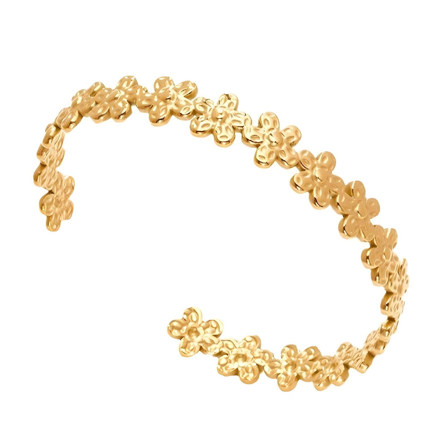 Pulsera Flores en acero inoxidable bañada en oro de 18K,