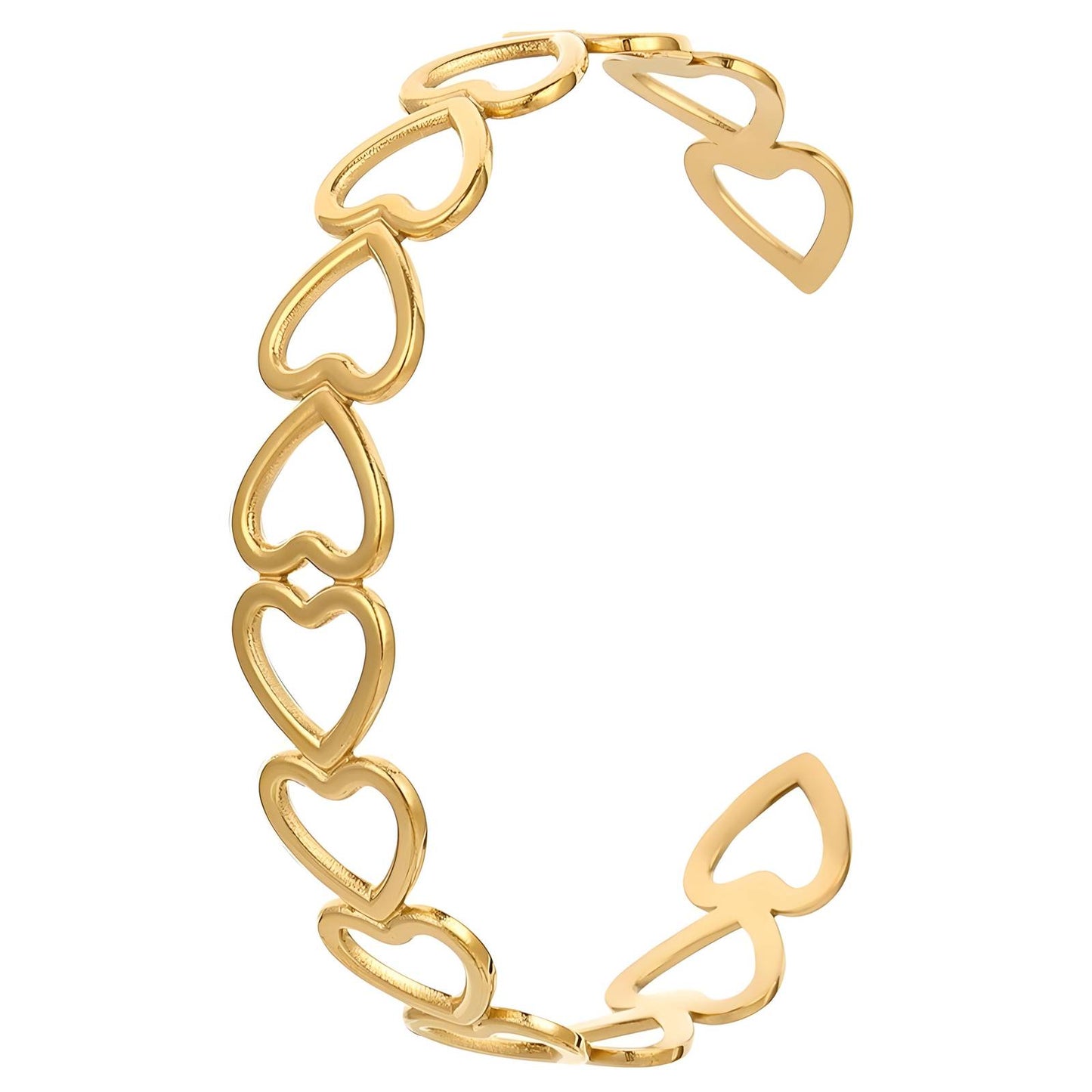 Romantic Double Hearts Bracelet in 18K Gold Plated Steel