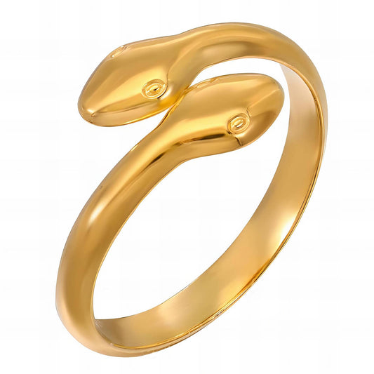 Mystical Twin Serpent Ring in 18K Gold Plated Steel