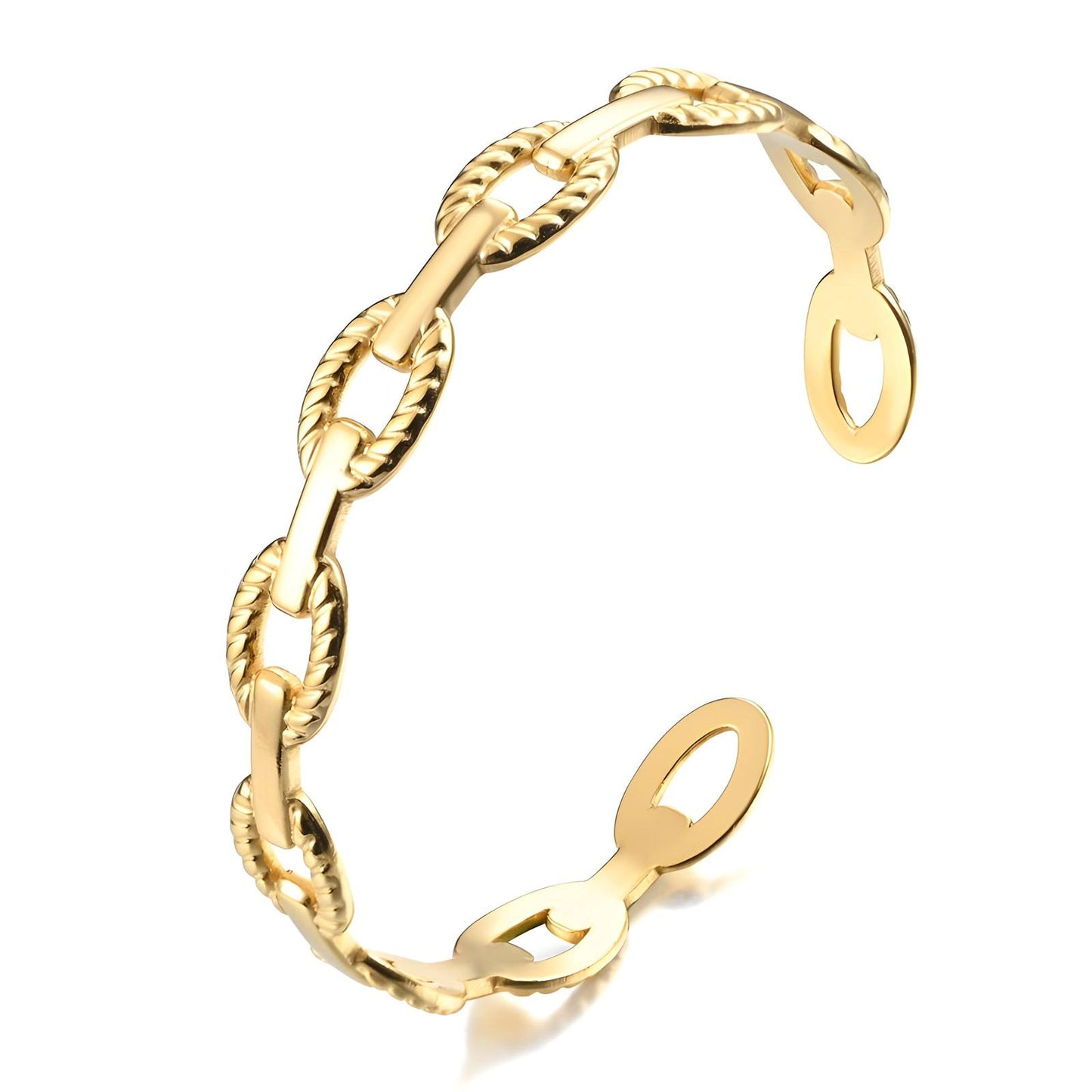 Pulsera de acero inoxidable bañada en oro de 18 quilates.