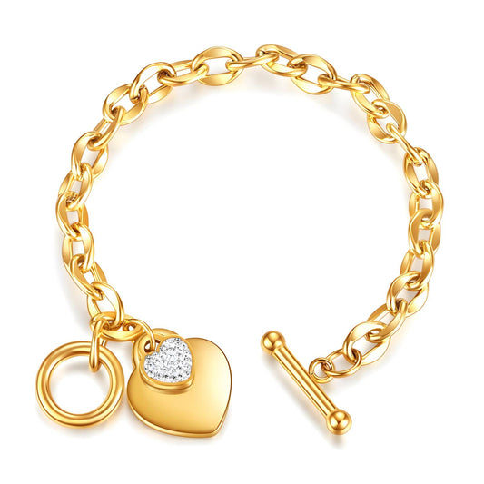 Romantic Double Hearts Bracelet in 18K Gold Plated Steel