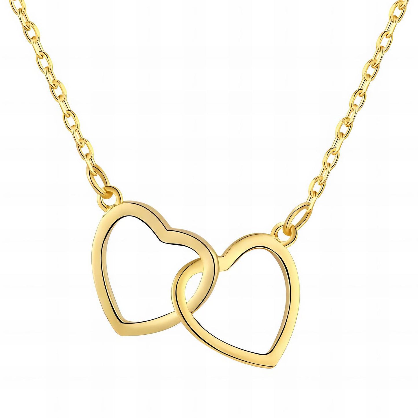 Romantic Double Hearts Necklace in 18K Gold Plated Steel