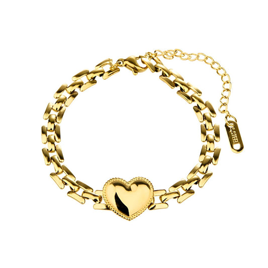 Delicate Heart Charm Bracelet in 18K Gold Plated Steel