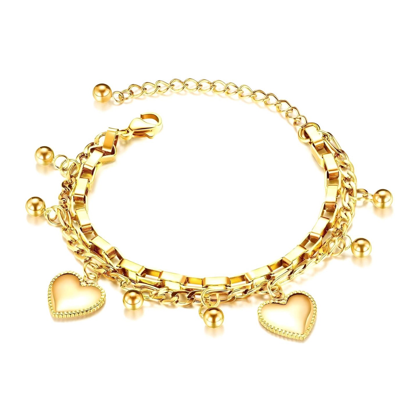 Romantic Hearts Chain Bracelet in 18K Gold Plated Steel