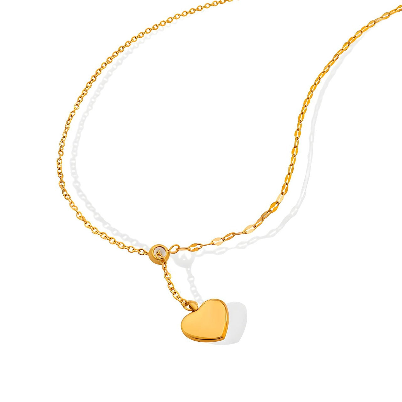 Delicate Heart Charm Necklace in 18K Gold Plated Steel