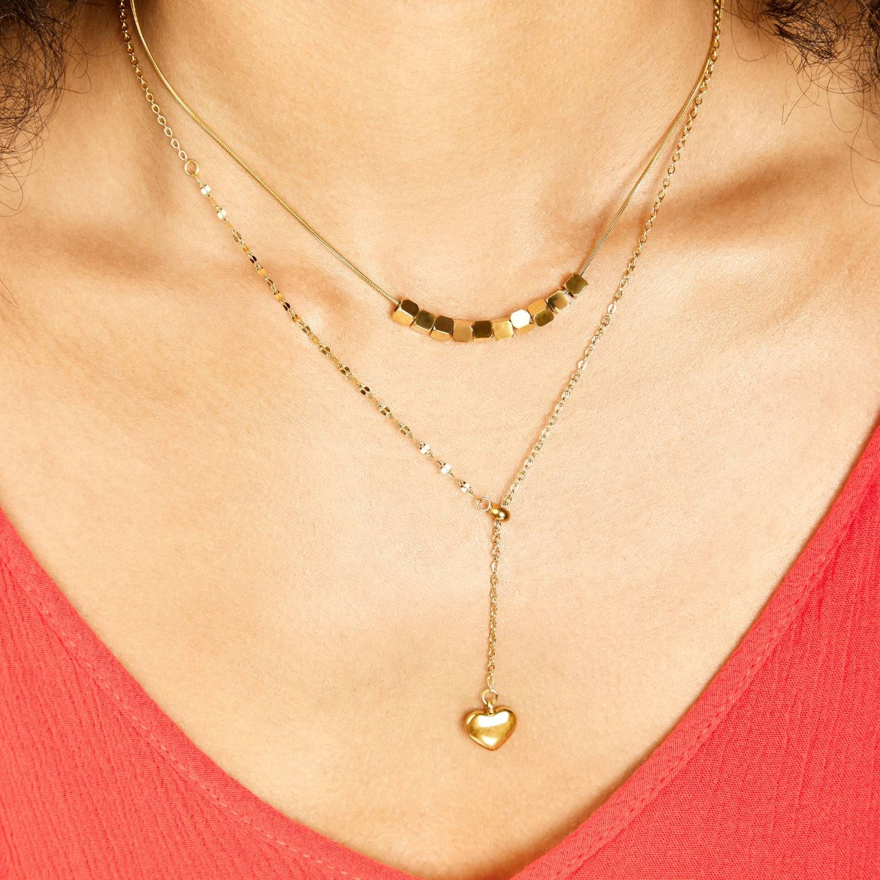 Delicate Heart Charm Necklace in 18K Gold Plated Steel