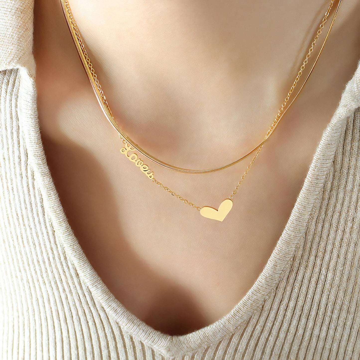 Delicate Heart Charm Necklace in 18K Gold Plated Steel