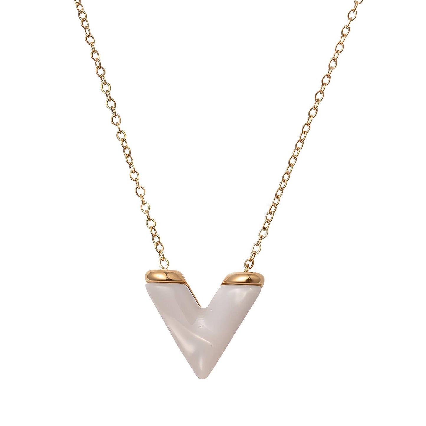 Initial Letter V Necklace in 18K Gold Plated Steel