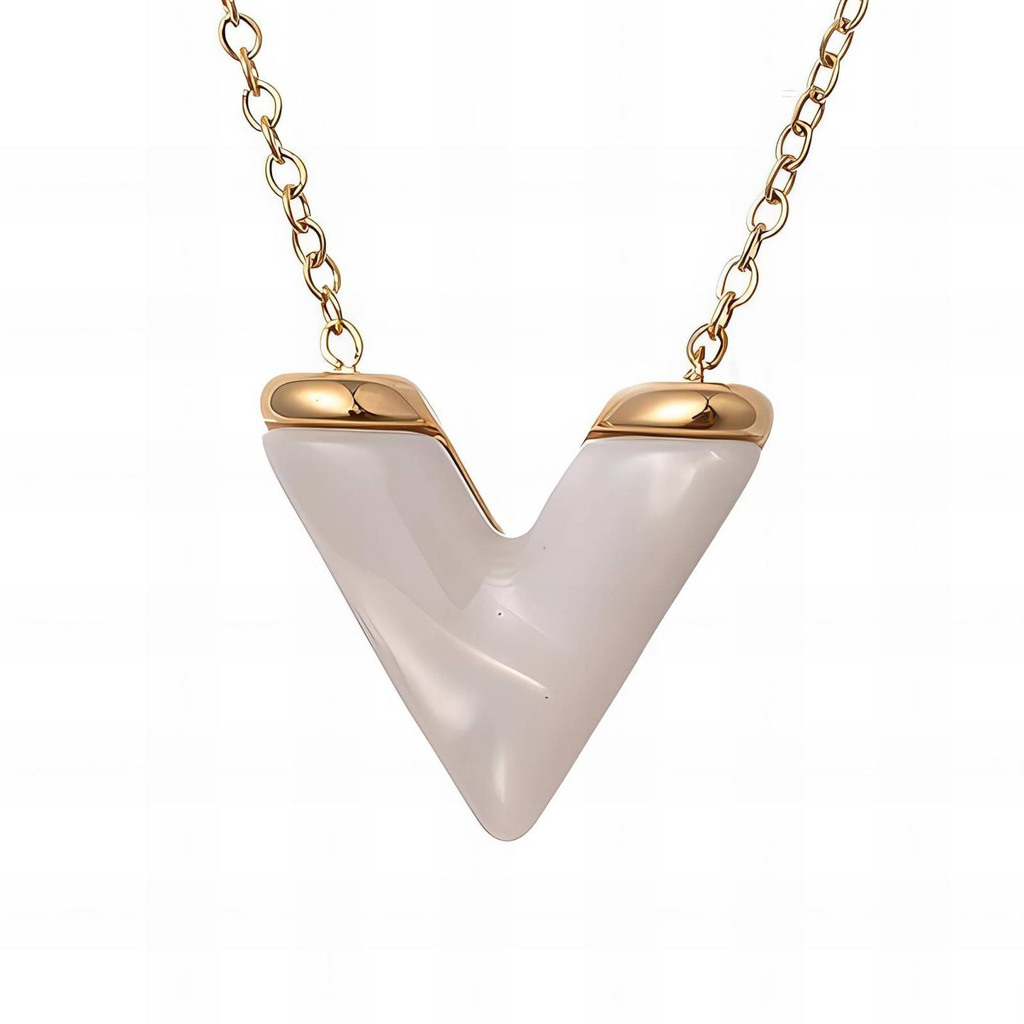 Initial Letter V Necklace in 18K Gold Plated Steel