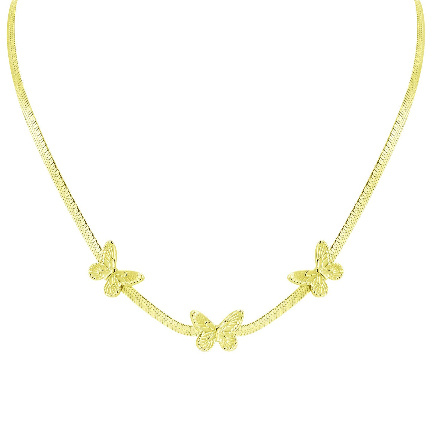 Collar de mariposas de acero inoxidable bañado en oro de 18 quilates.