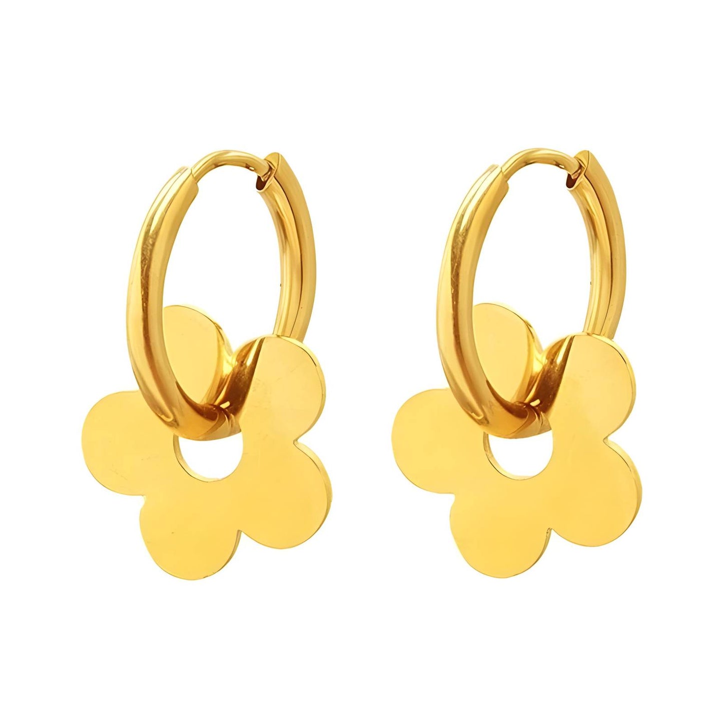 Pendientes Flores de acero inoxidable bañados en oro de 18K,