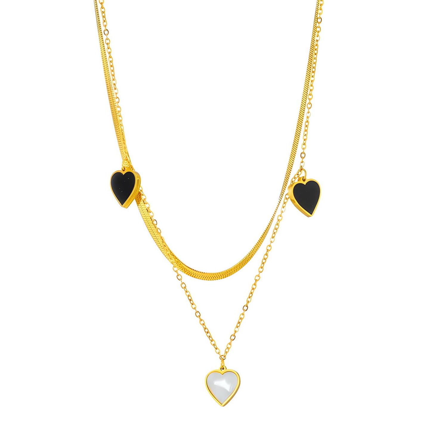 Romantic Double Hearts Necklace in 18K Gold Plated Steel