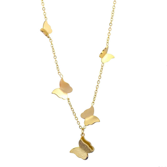 Delicate Butterfly Charm Necklace in 18K Gold Plated Steel