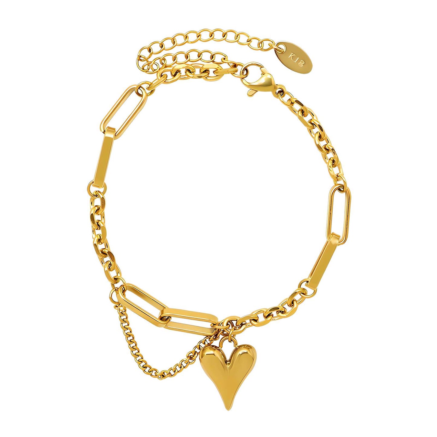 Romantic Double Hearts Bracelet in 18K Gold Plated Steel