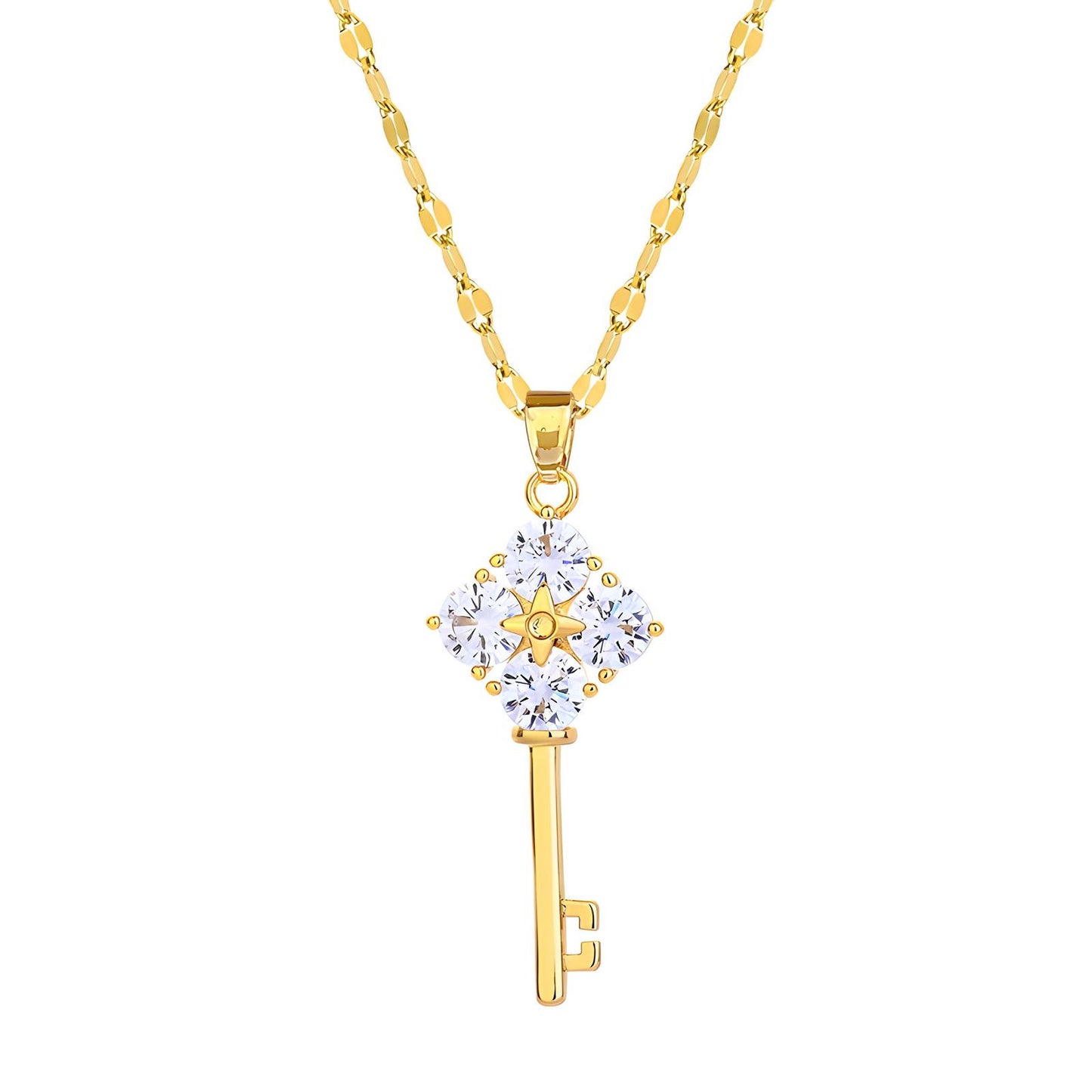 Vintage Key Charm Necklace in 18K Gold Plated Steel