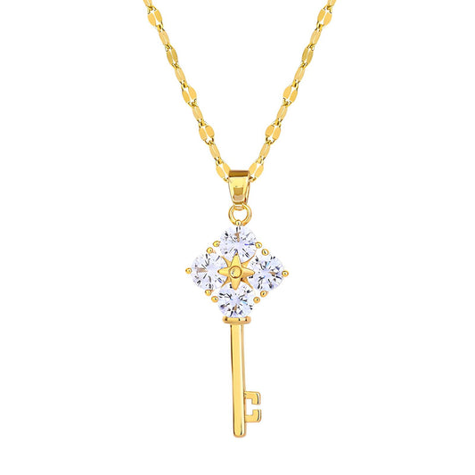 Vintage Key Charm Necklace in 18K Gold Plated Steel