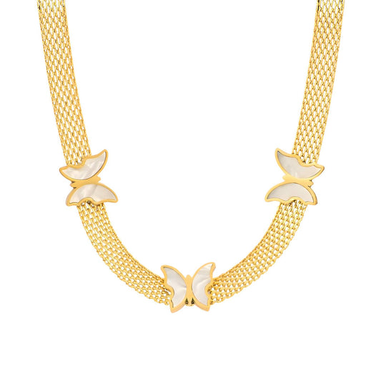 Delicate Butterfly Charm Necklace in 18K Gold Plated Steel