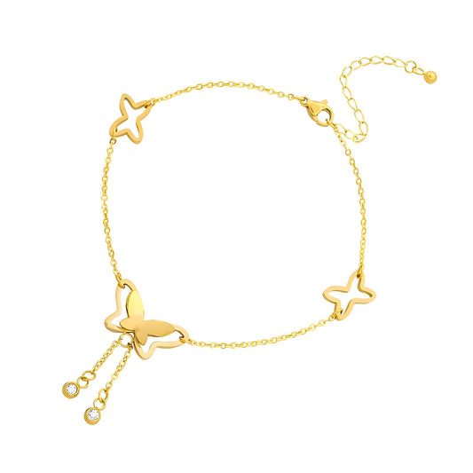 Dainty Butterfly Anklet in 18K Gold Plated Steel