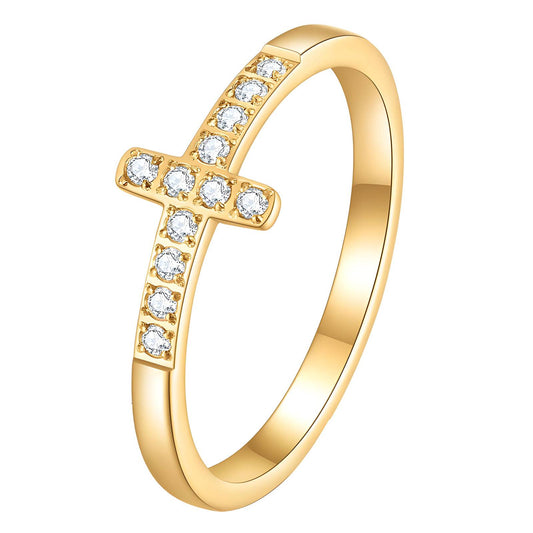 Faith Cross Ring in 18K Gold Plated Steel