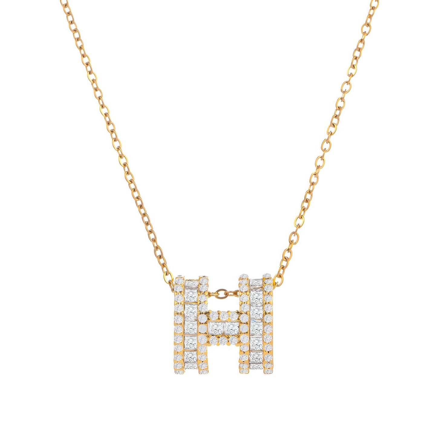 Initial Letter H Necklace in 18K Gold Plated Steel