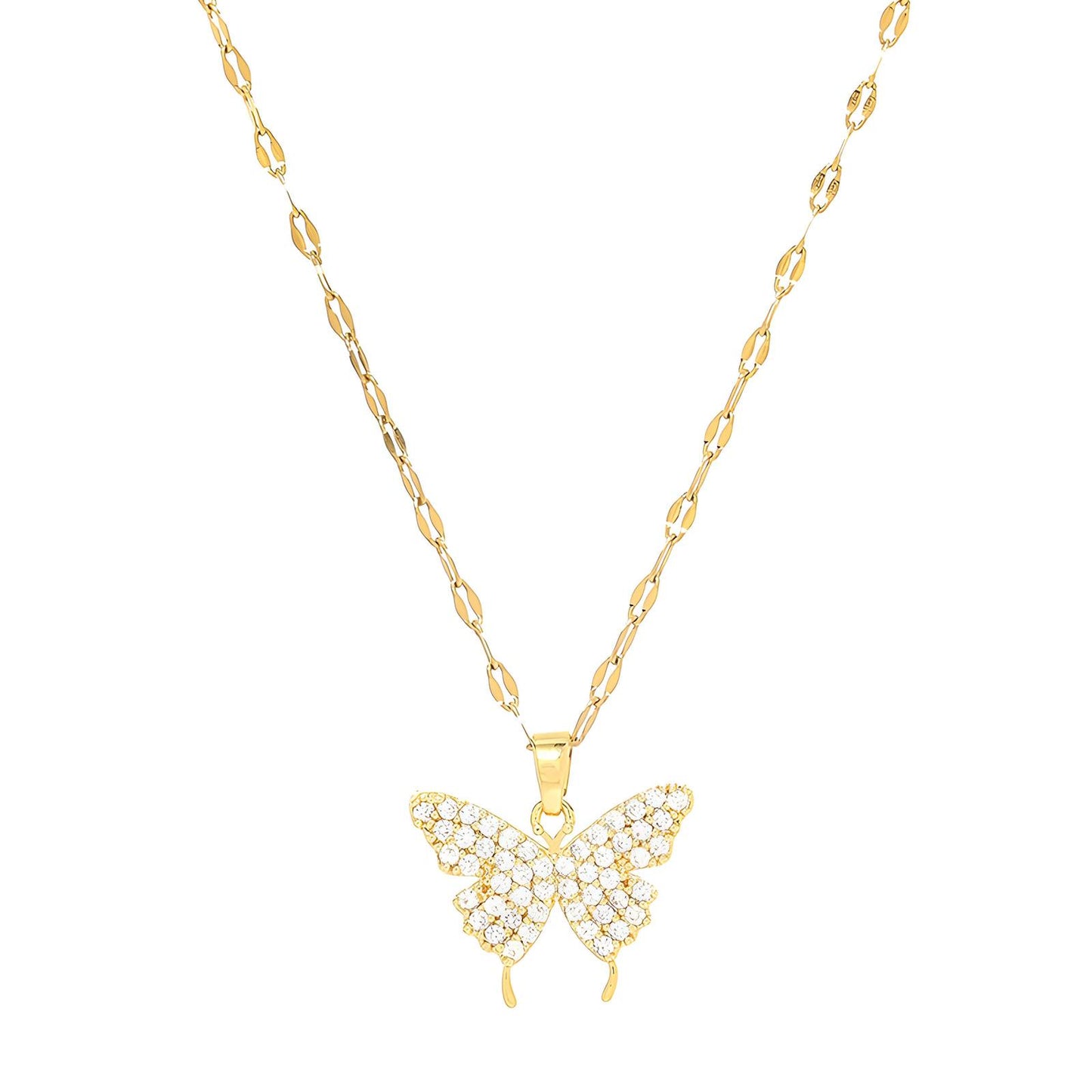 Dainty Butterfly Charm Necklace in 18K Gold Plated Steel