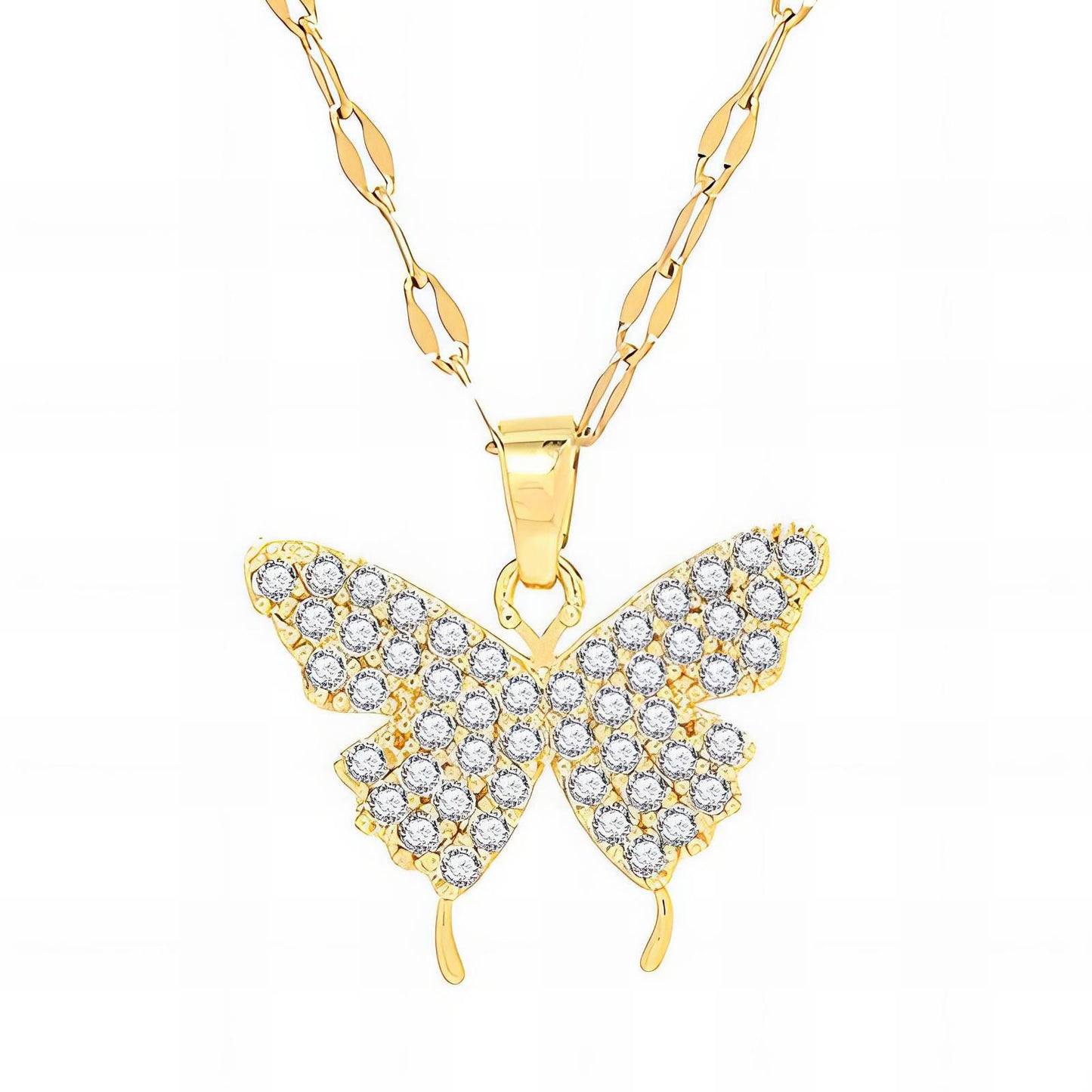 Dainty Butterfly Charm Necklace in 18K Gold Plated Steel