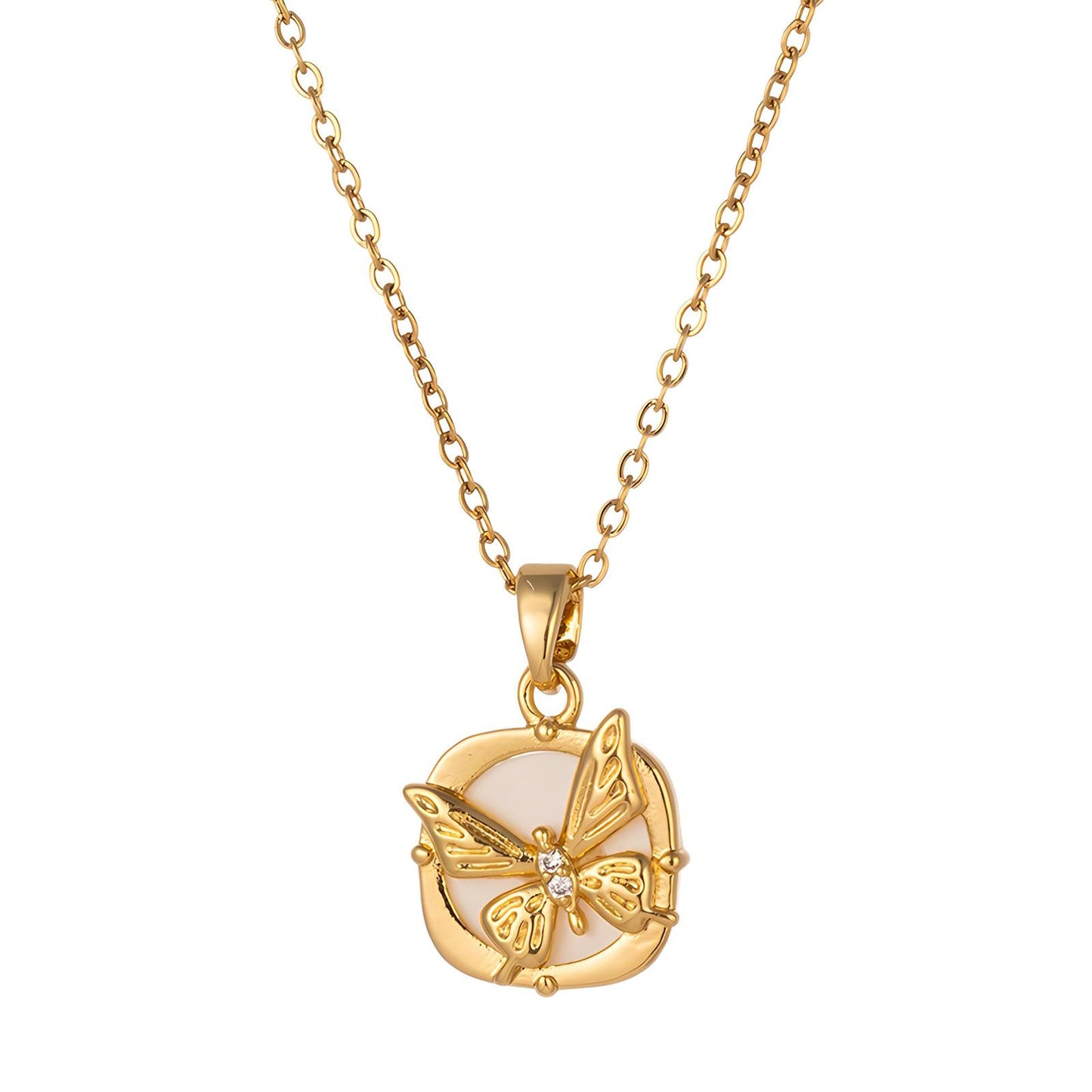 Dainty Butterfly Charm Necklace in 18K Gold Plated Steel