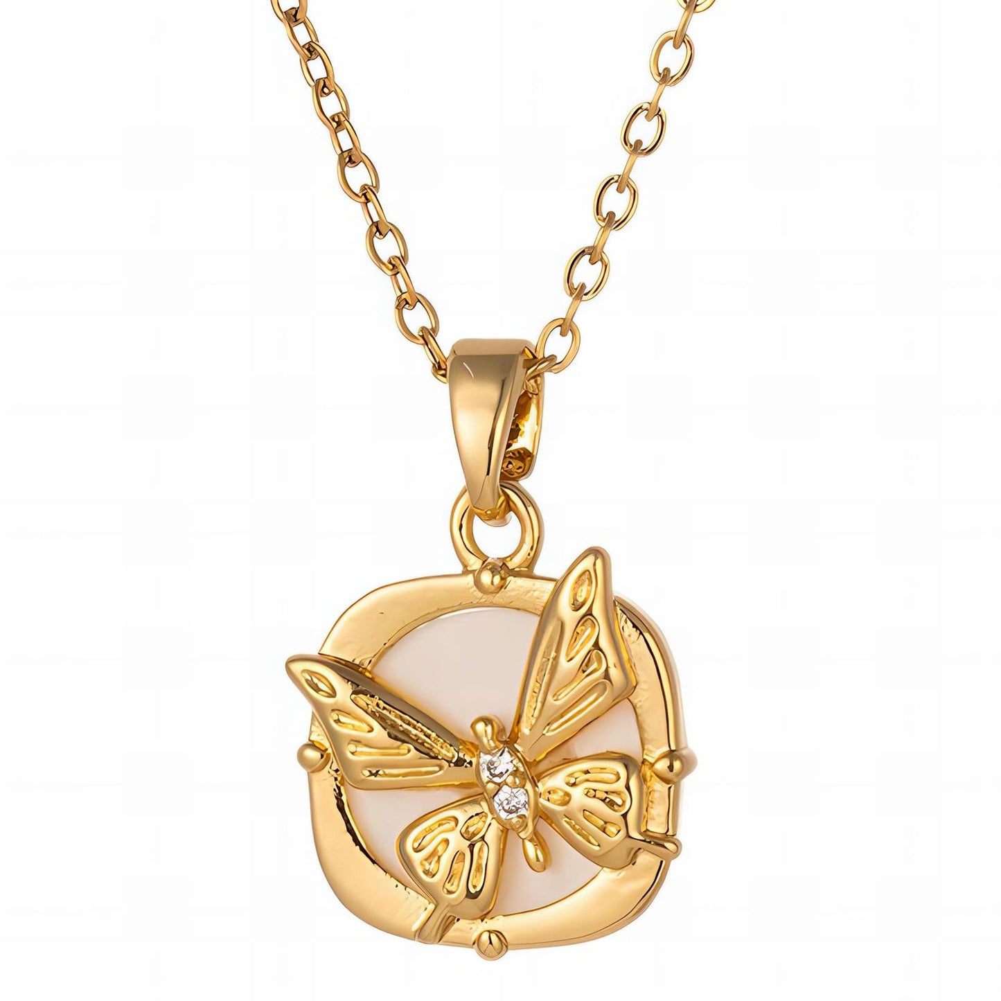 Dainty Butterfly Charm Necklace in 18K Gold Plated Steel