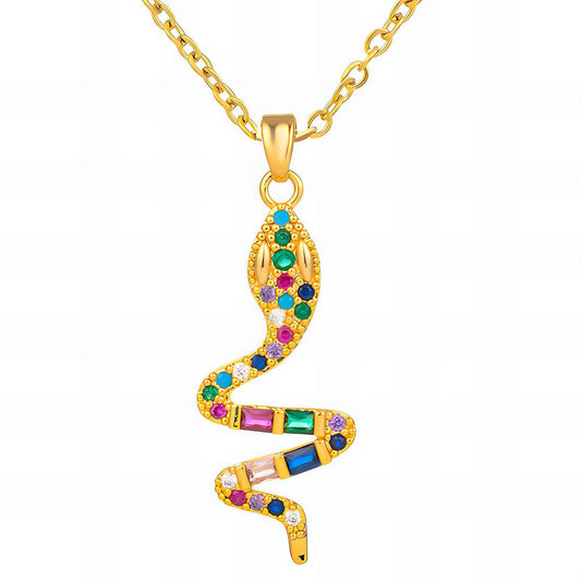 Serpent Charm Necklace in 18K Gold Plated Steel