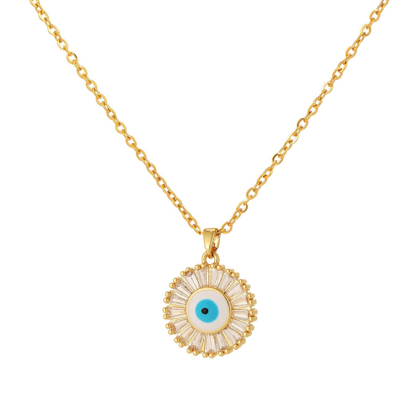 Protection Evil Eye Necklace in 18K Gold Plated Steel