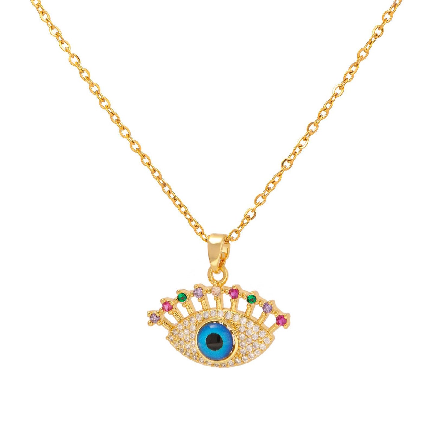 Mystic Evil Eye Protection Necklace in 18K Gold Plated Steel