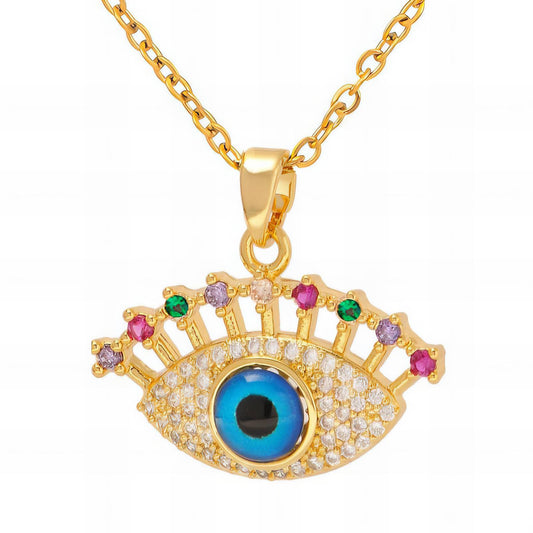 Mystic Evil Eye Protection Necklace in 18K Gold Plated Steel